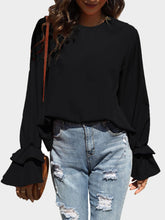 Load image into Gallery viewer, Round Neck Double-Layered Flounce Sleeve Top
