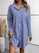 Load image into Gallery viewer, Striped Button Up Long Sleeve Mini Shirt Dress

