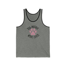 Load image into Gallery viewer, Woofs &amp; Wine Unisex Jersey Tank- Dog Mother Wine Lover
