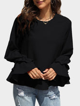 Load image into Gallery viewer, Round Neck Double-Layered Flounce Sleeve Top
