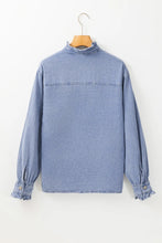 Load image into Gallery viewer, Frill Button Up Long Sleeve Denim Top
