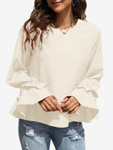 Load image into Gallery viewer, Round Neck Double-Layered Flounce Sleeve Top
