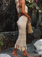 Load image into Gallery viewer, Tassel Tied Top and Openwork Skirt Cover Up Set
