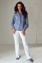 Load image into Gallery viewer, Frill Button Up Long Sleeve Denim Top
