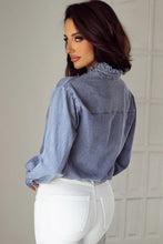 Load image into Gallery viewer, Frill Button Up Long Sleeve Denim Top
