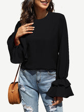 Load image into Gallery viewer, Round Neck Double-Layered Flounce Sleeve Top
