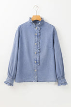 Load image into Gallery viewer, Frill Button Up Long Sleeve Denim Top
