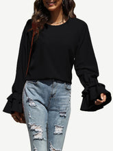 Load image into Gallery viewer, Round Neck Double-Layered Flounce Sleeve Top
