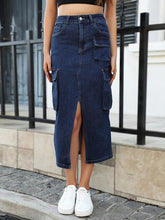 Load image into Gallery viewer, Slit Denim Skirt with Pockets
