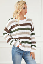 Load image into Gallery viewer, Striped Openwork Dropped Shoulder Sweater
