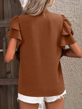 Load image into Gallery viewer, Ruffled Notched Short Sleeve Blouse
