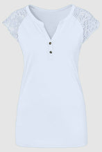 Load image into Gallery viewer, Lace Detail Notched Cap Sleeve T-Shirt
