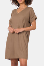 Load image into Gallery viewer, Zenana Rolled Short Sleeve V-Neck Dress
