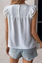 Load image into Gallery viewer, Swiss Dot Tassel Detail Round Neck Blouse
