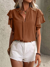 Load image into Gallery viewer, Ruffled Notched Short Sleeve Blouse
