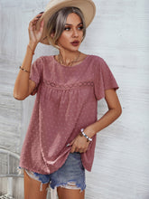 Load image into Gallery viewer, Lace Detail Round Neck Short Sleeve Blouse
