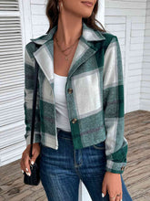 Load image into Gallery viewer, Plaid Collared Neck Button Up Long Sleeve Jacket
