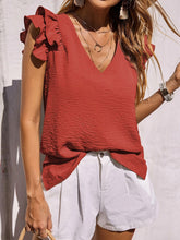 Load image into Gallery viewer, Ruffled V-Neck Cap Sleeve Blouse
