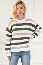 Load image into Gallery viewer, Striped Openwork Dropped Shoulder Sweater
