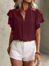 Load image into Gallery viewer, Ruffled Notched Short Sleeve Blouse
