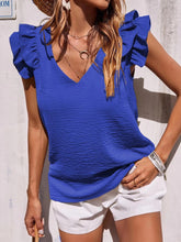 Load image into Gallery viewer, Ruffled V-Neck Cap Sleeve Blouse
