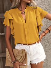 Load image into Gallery viewer, Ruffled Notched Short Sleeve Blouse
