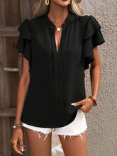 Load image into Gallery viewer, Ruffled Notched Short Sleeve Blouse
