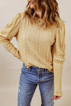 Load image into Gallery viewer, Cable-Knit Round Neck Long Sleeve Blouse
