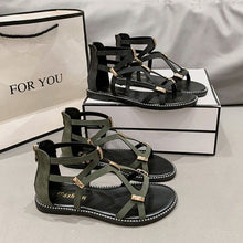 Load image into Gallery viewer, Open Toe Back Zipper Flat Sandals

