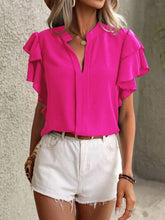 Load image into Gallery viewer, Ruffled Notched Short Sleeve Blouse
