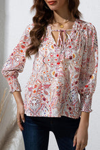 Load image into Gallery viewer, Printed Tie Neck Long Sleeve Blouse
