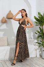 Load image into Gallery viewer, Leopard Deep V Tie Back Split Dress
