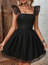 Load image into Gallery viewer, Ruffled Square Neck Fishnet A-Line Dress
